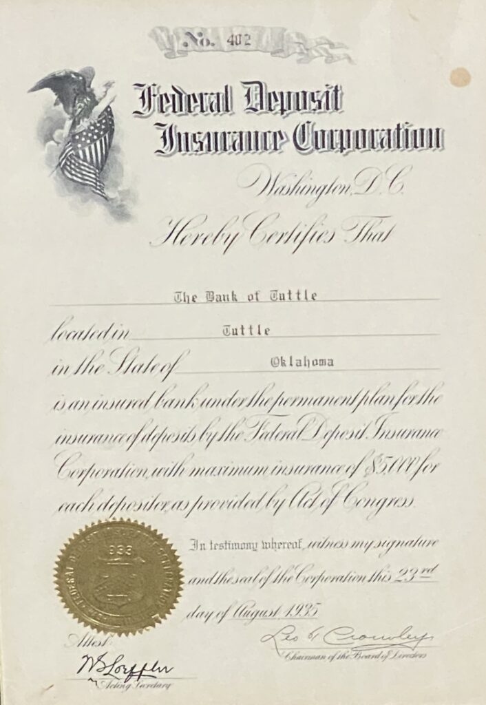 Federal Deposit Insurance Corporation (FDIC) certificate