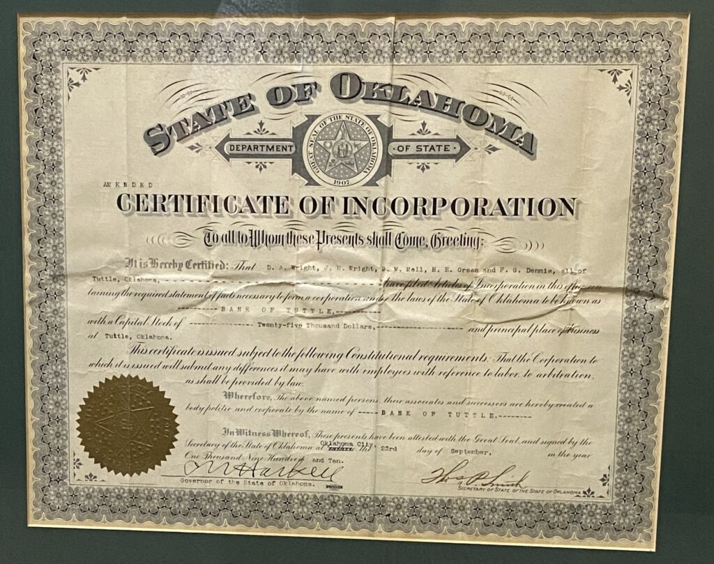 State of Oklahoma Certificate of Incorporation